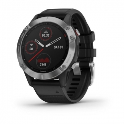 Смарт-часы Garmin Fenix 6 серебристые с черным ремешком